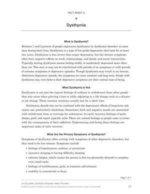 Fact Sheet About Dysthymia