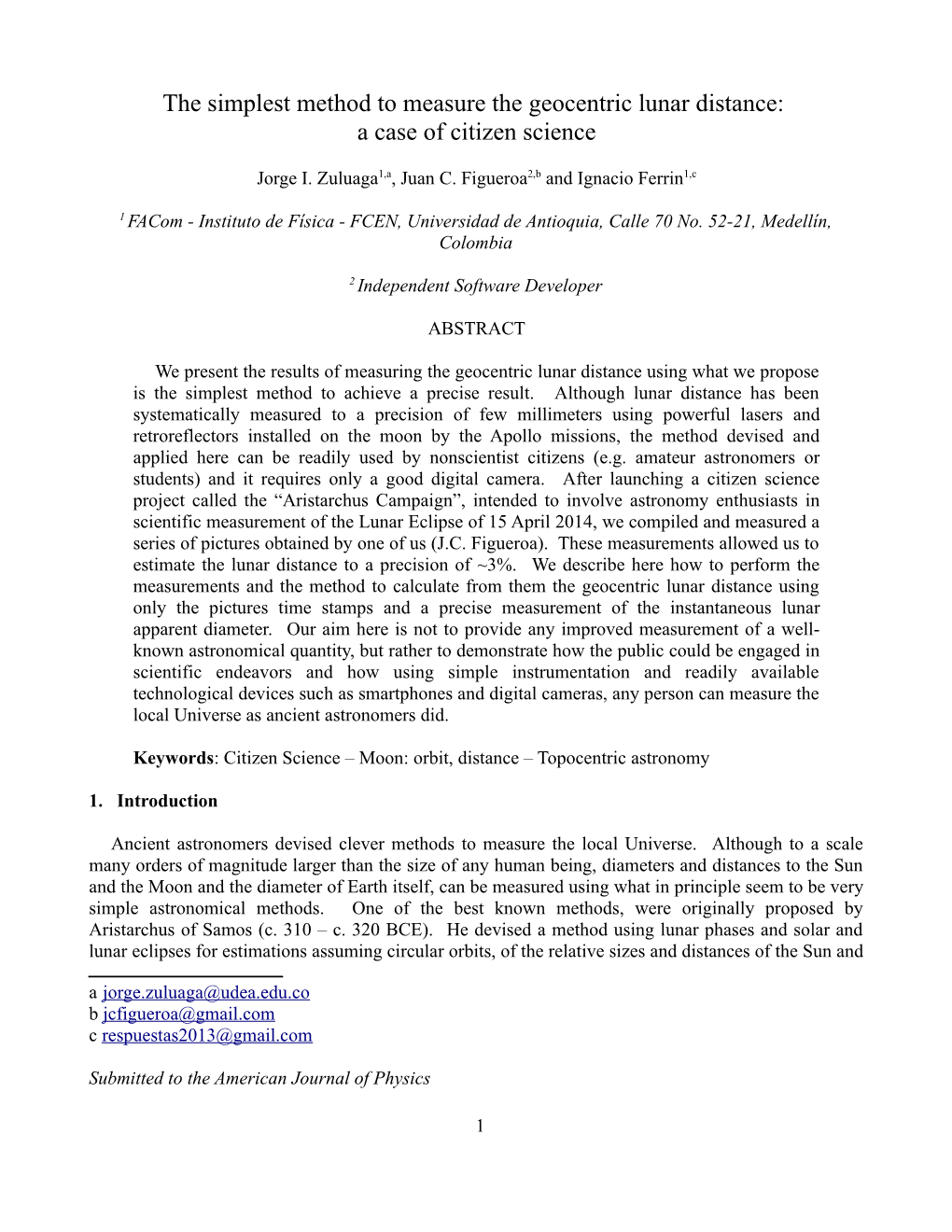 The Simplest Method to Measure the Geocentric Lunar Distance: a Case of Citizen Science