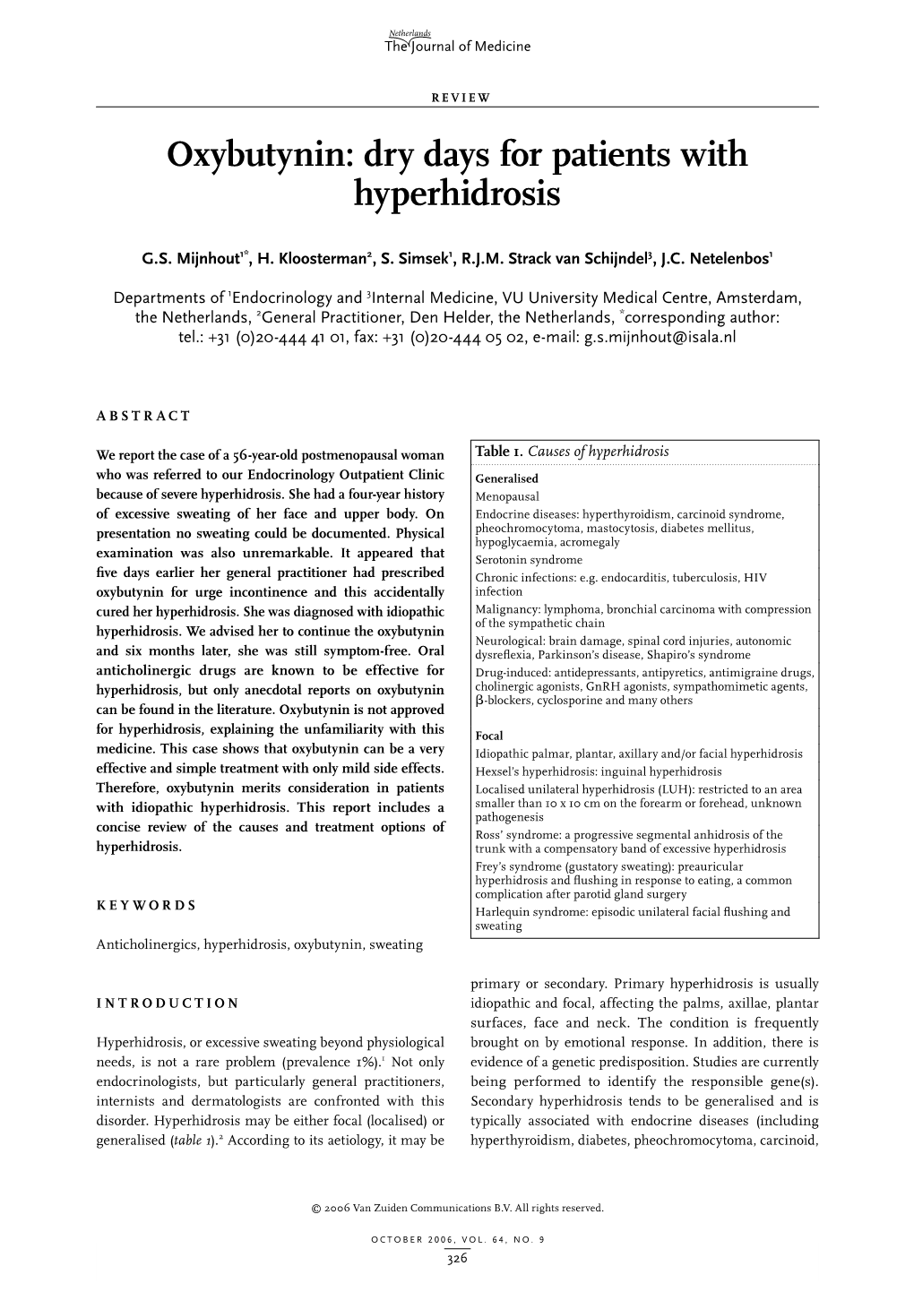 Oxybutynin: Dry Days for Patients with Hyperhidrosis