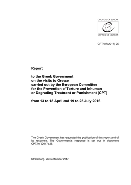 Report to the Greek Government on the Visits to Greece Carried
