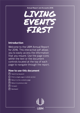 Introduction Welcome to the UBM Annual Report for 2016. This Interactive Pdf Allows You to Easily Access the Information That You Require