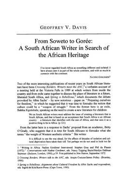 From Soweto to Goree: a South African Writer in Search of the African Heritage
