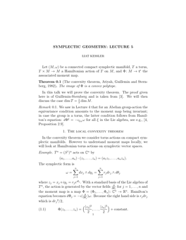 LECTURE 5 Let (M,Ω) Be a Connected Compact Symplectic Manifold, T A