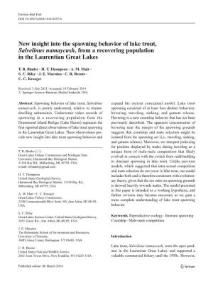 New Insight Into the Spawning Behavior of Lake Trout, Salvelinus Namaycush, from a Recovering Population in the Laurentian Great Lakes