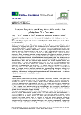Study of Fatty Acid and Fatty Alcohol Formation from Hydrolysis of Rice Bran Wax Kelly L