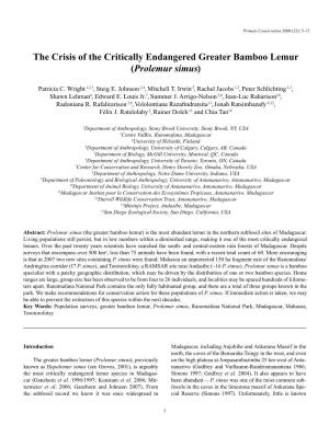 The Crisis of the Critically Endangered Greater Bamboo Lemur (Prolemur Simus)
