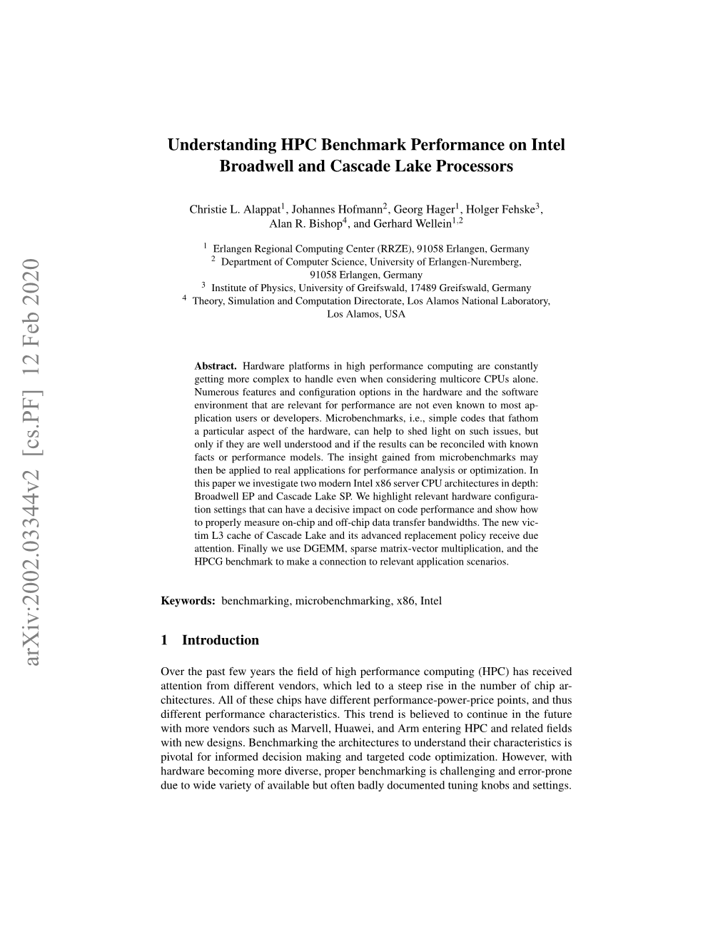 Understanding HPC Benchmark Performance on Intel Broadwell and Cascade Lake Processors