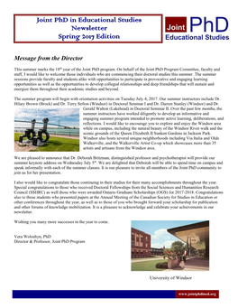 Joint Phd in Educational Studies Newsletter Spring 2017 Edition