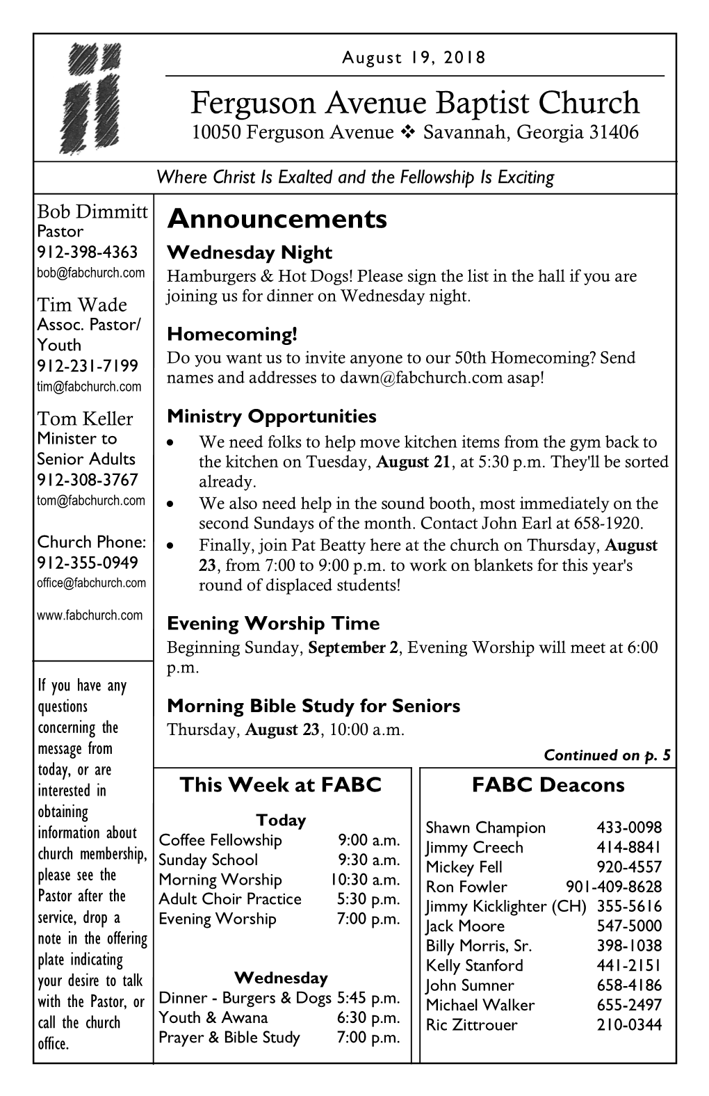 2018-08-19 Sunday Bulletin