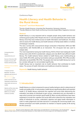 Health Literacy and Health Behavior in the Rural Areas Nurjanah1,2 and Kismi Mubarokah1
