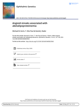 Angioid Streaks Associated with Abetalipoproteinemia
