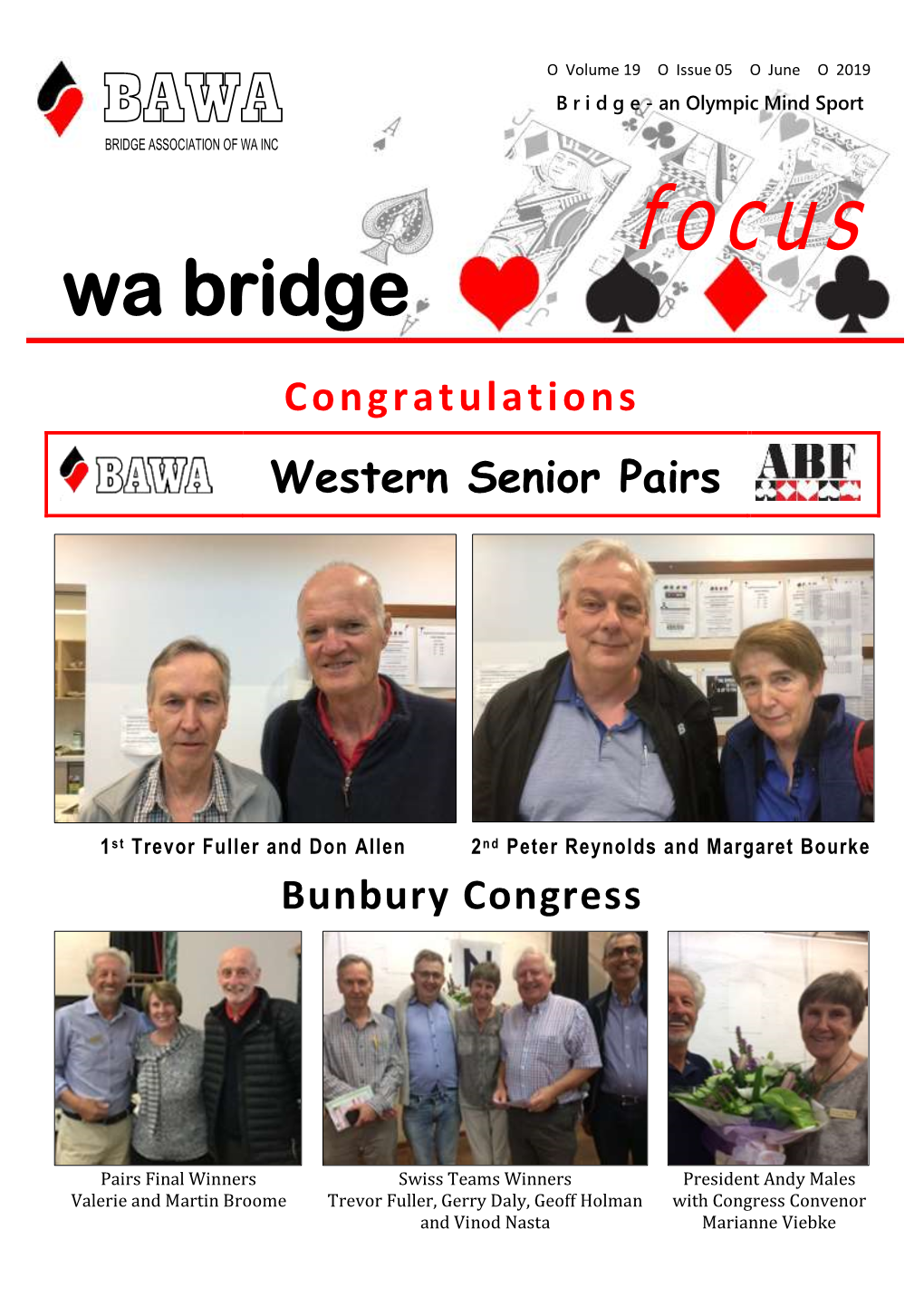Congratulations Western Senior Pairs Bunbury Congress
