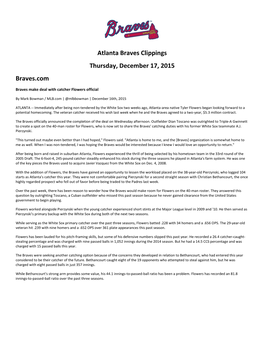 Atlanta Braves Clippings Thursday, December 17, 2015 Braves.Com