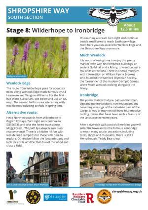 SHROPSHIRE WAY SOUTH SECTION About Stage 8: Wilderhope to Ironbridge 12.5 Miles