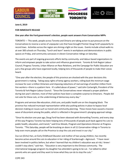 COPE 343 June 6, 2019 for IMMEDIATE RELEASE One Year