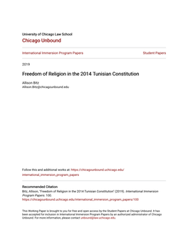Freedom of Religion in the 2014 Tunisian Constitution