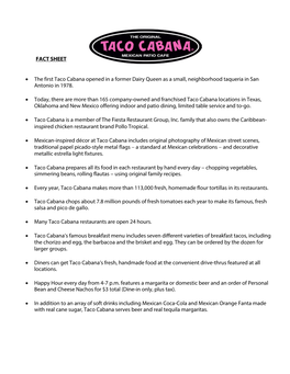FACT SHEET • the First Taco Cabana Opened in a Former Dairy Queen As