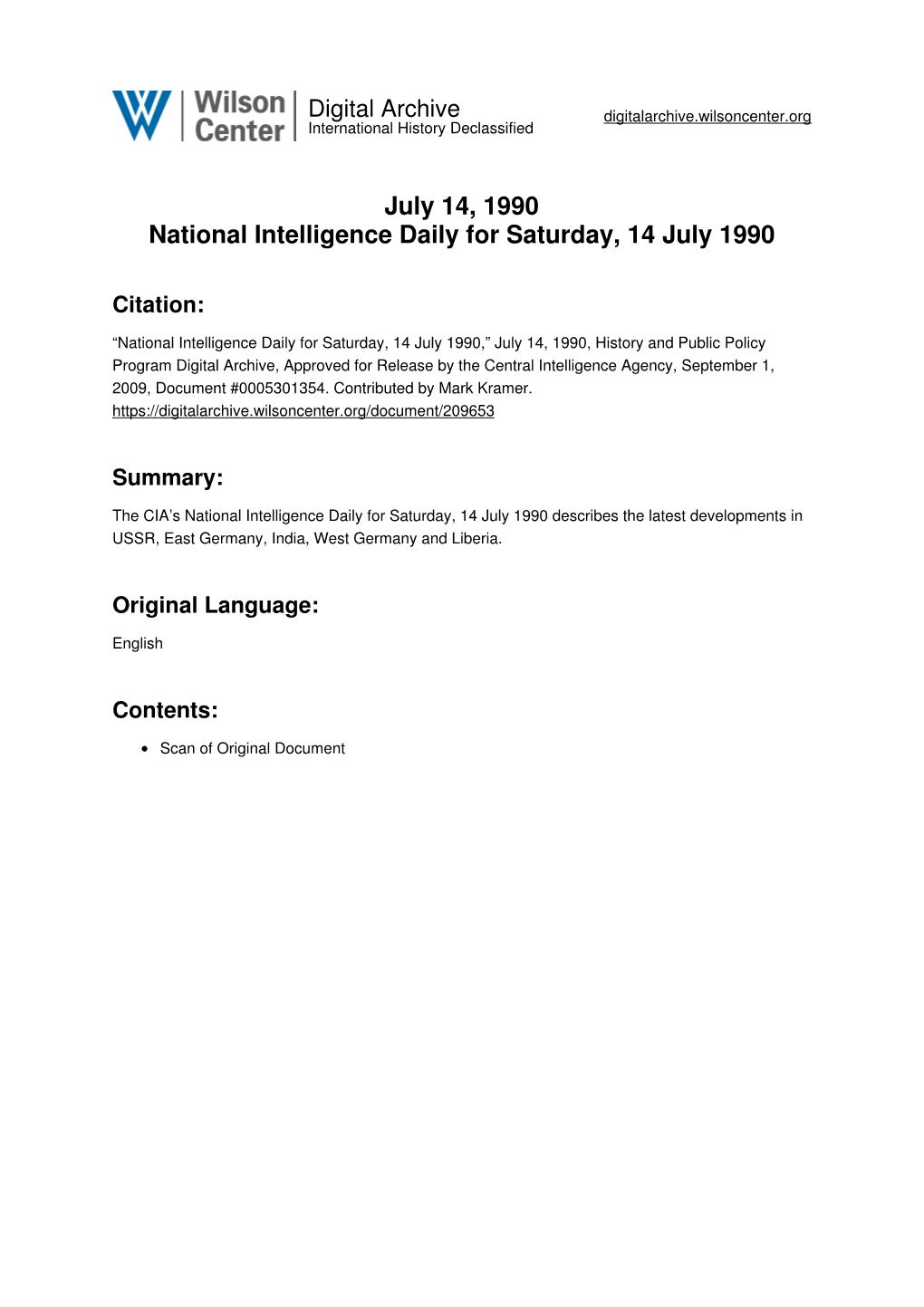 July 14, 1990 National Intelligence Daily for Saturday, 14 July 1990