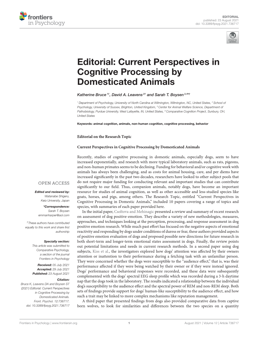 Current Perspectives in Cognitive Processing by Domesticated Animals