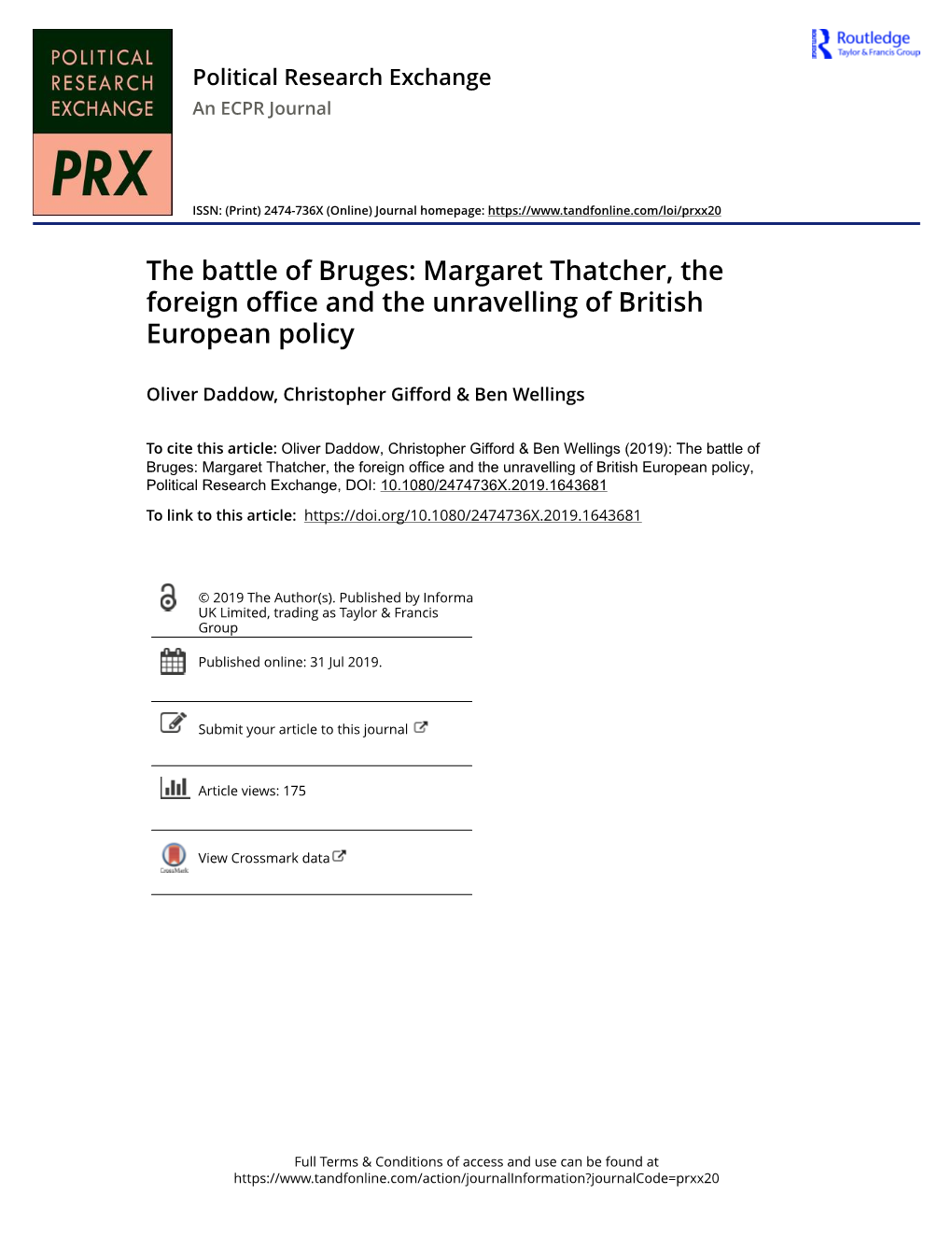 Margaret Thatcher, the Foreign Office and the Unravelling of British European Policy