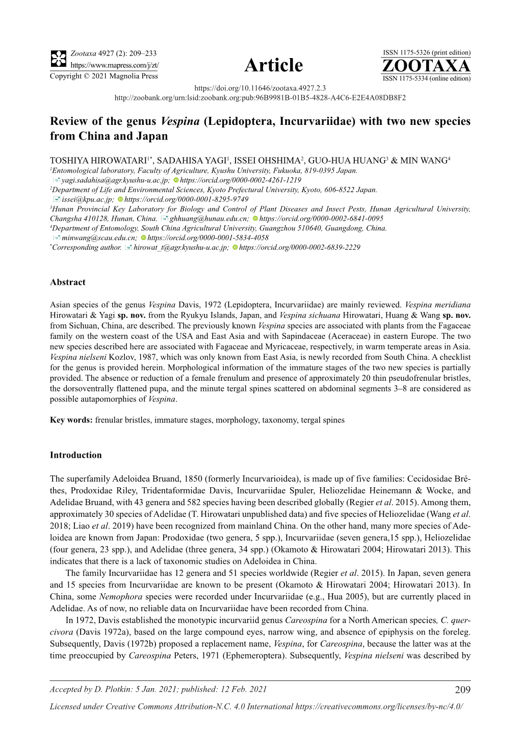 Lepidoptera, Incurvariidae) with Two New Species from China and Japan