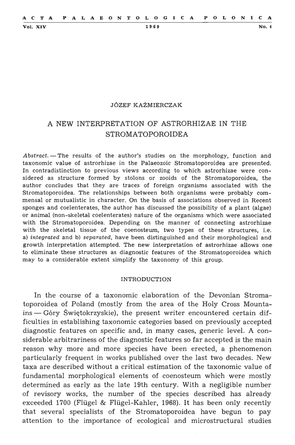 A New Interpretation of Astrorhizae in the Stromatoporoidea