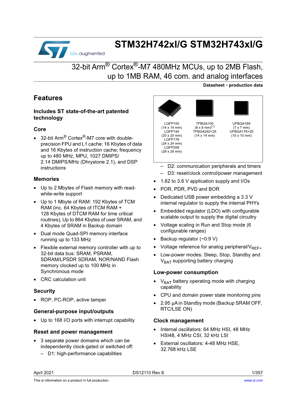 Datasheet - Production Data Features