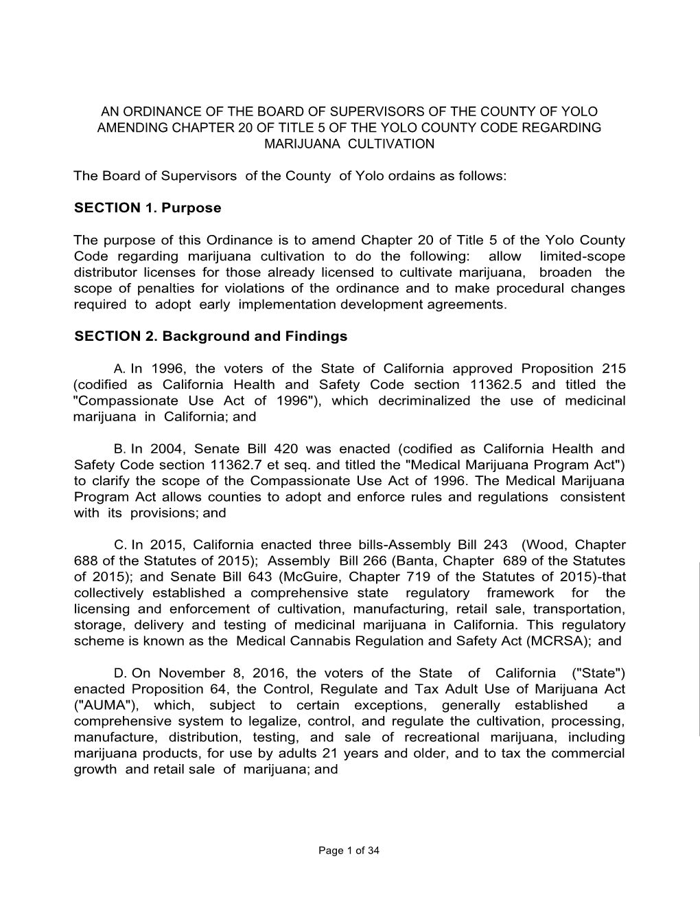 SECTION 1. Purpose SECTION 2. Background and Findings