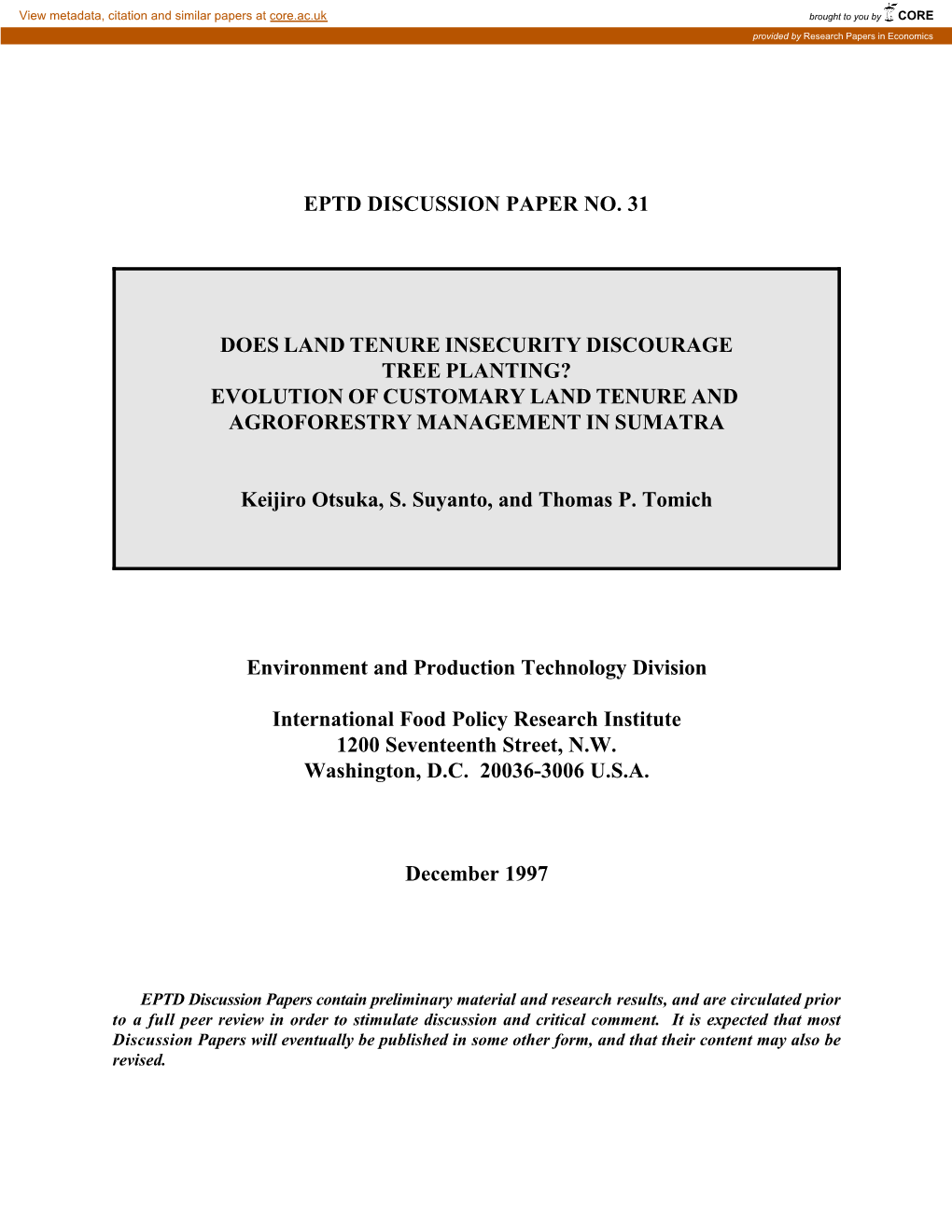 Evolution of Customary Land Tenure & Agroforestry Management In