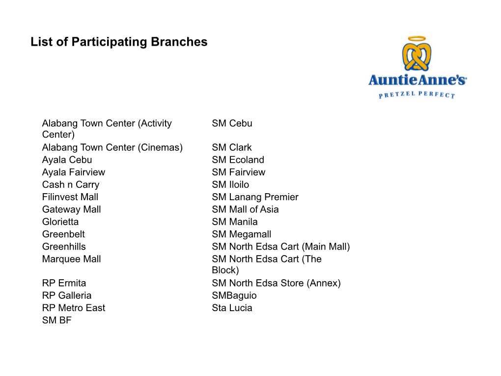 List of Participating Branches