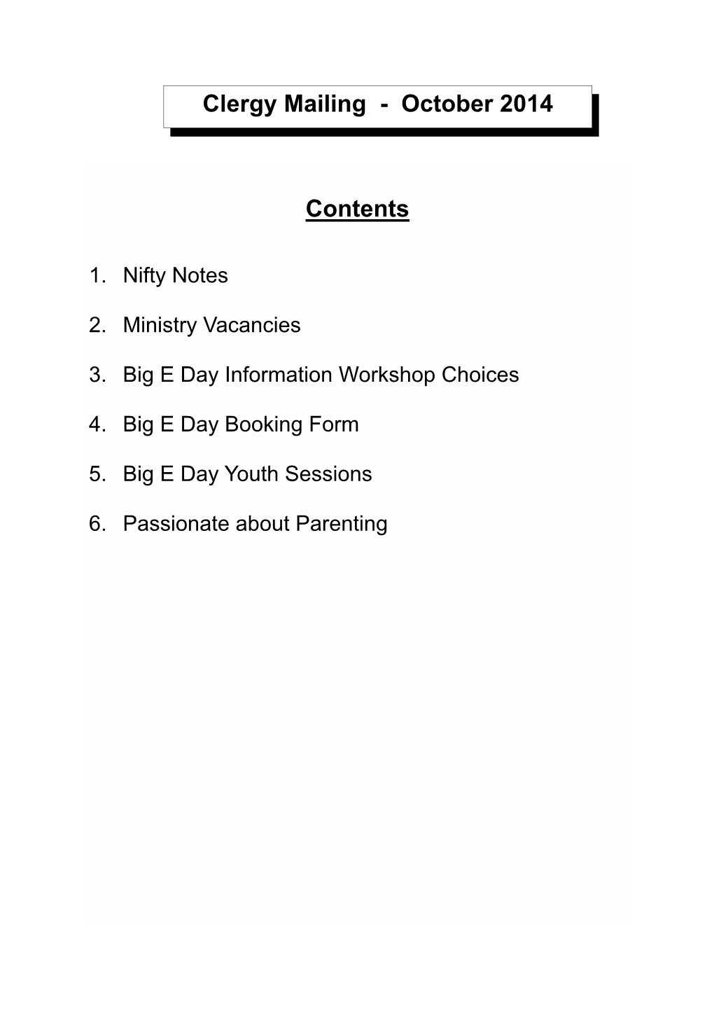 Mailing Contents Page