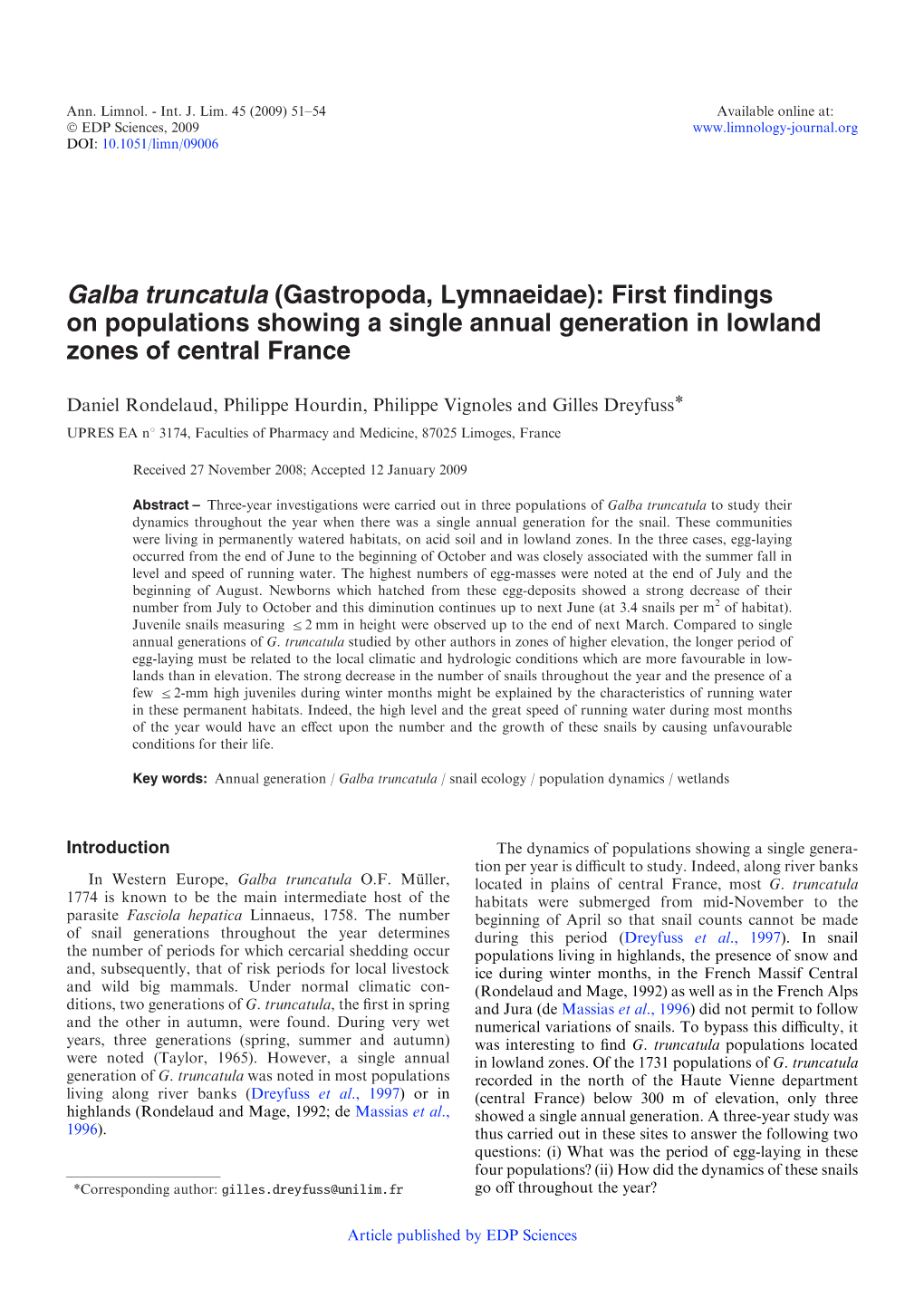 Galba Truncatula (Gastropoda, Lymnaeidae): First Findings On