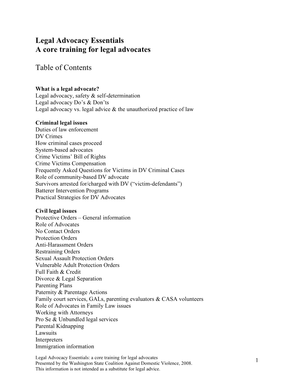 Legal Advocacy Essentials a Core Training for Legal Advocates