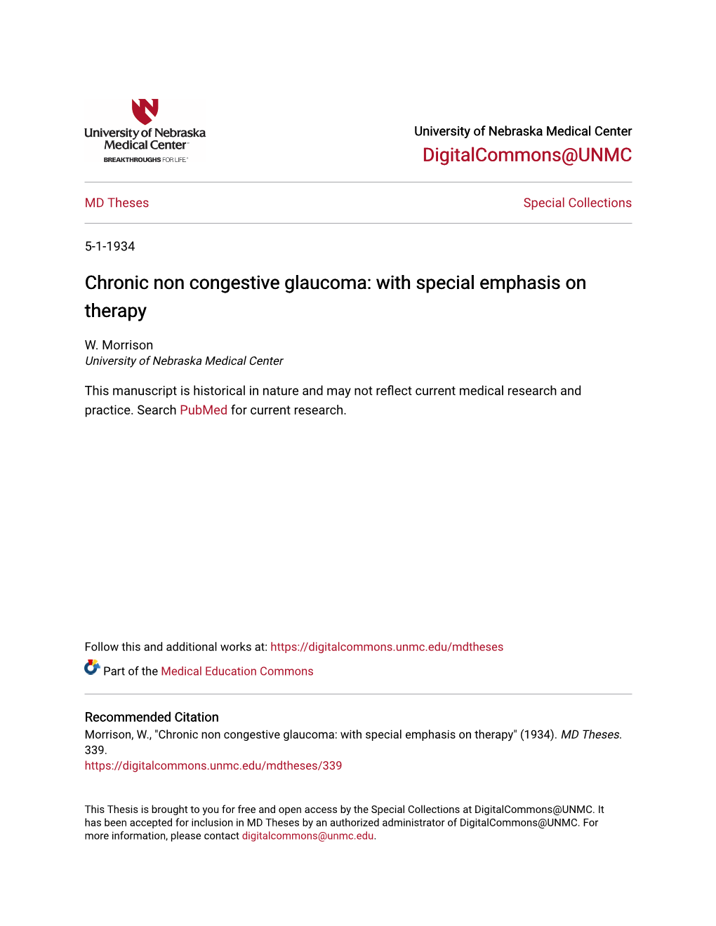 Chronic Non Congestive Glaucoma: with Special Emphasis on Therapy