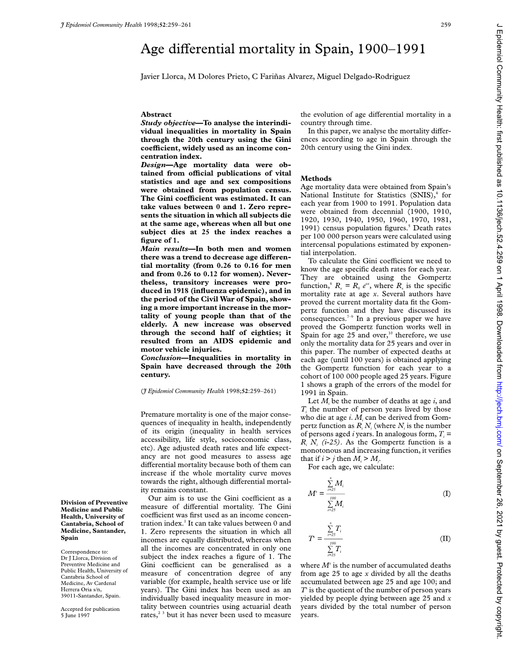 Age Diverential Mortality in Spain, 1900–1991