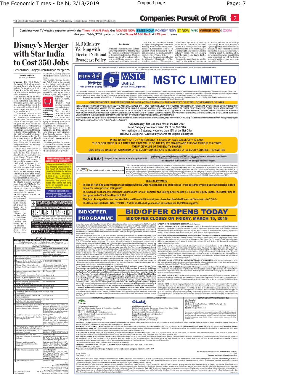 MSTC LIMITED (Stt D ,I 3Y A) MSTC (A GOVT