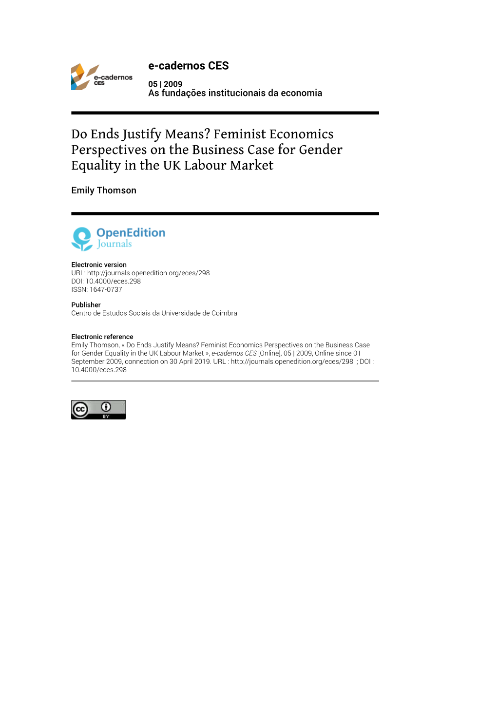 Do Ends Justify Means? Feminist Economics Perspectives on the Business Case for Gender Equality in the UK Labour Market