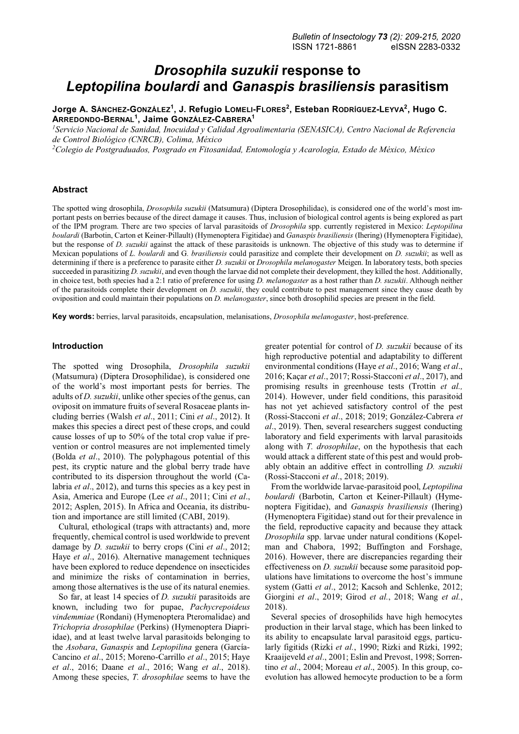 Drosophila Suzukii Response to Leptopilina Boulardi and Ganaspis Brasiliensis Parasitism