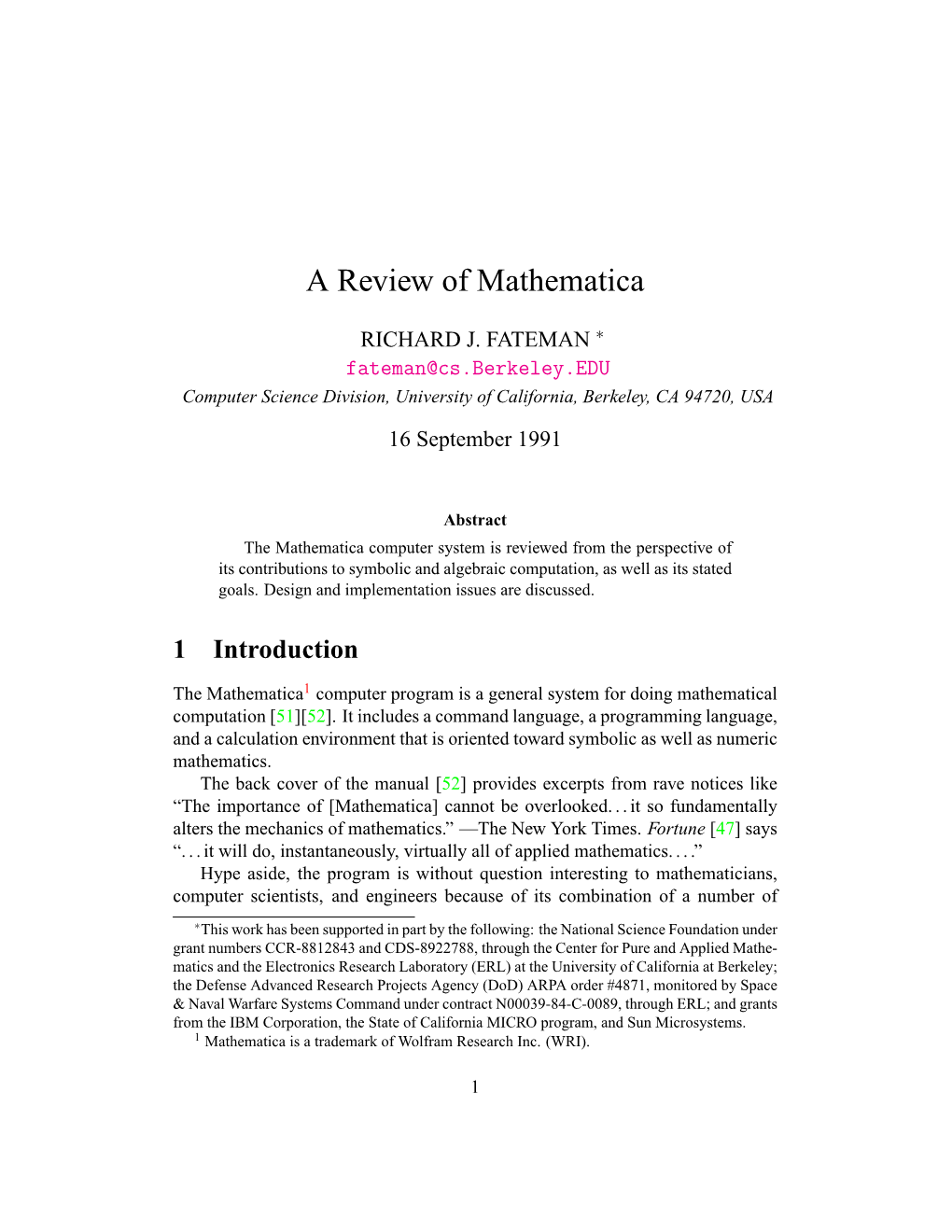 A Review of Mathematica