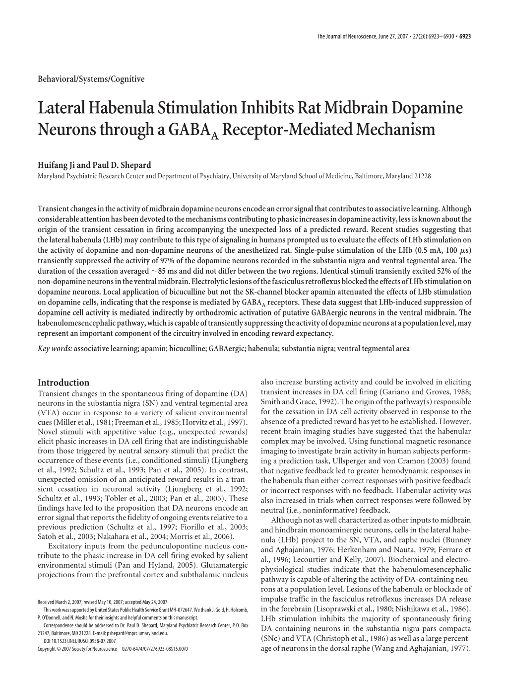 Lateral Habenula Stimulation Inhibits Rat Midbrain Dopamine Neurons