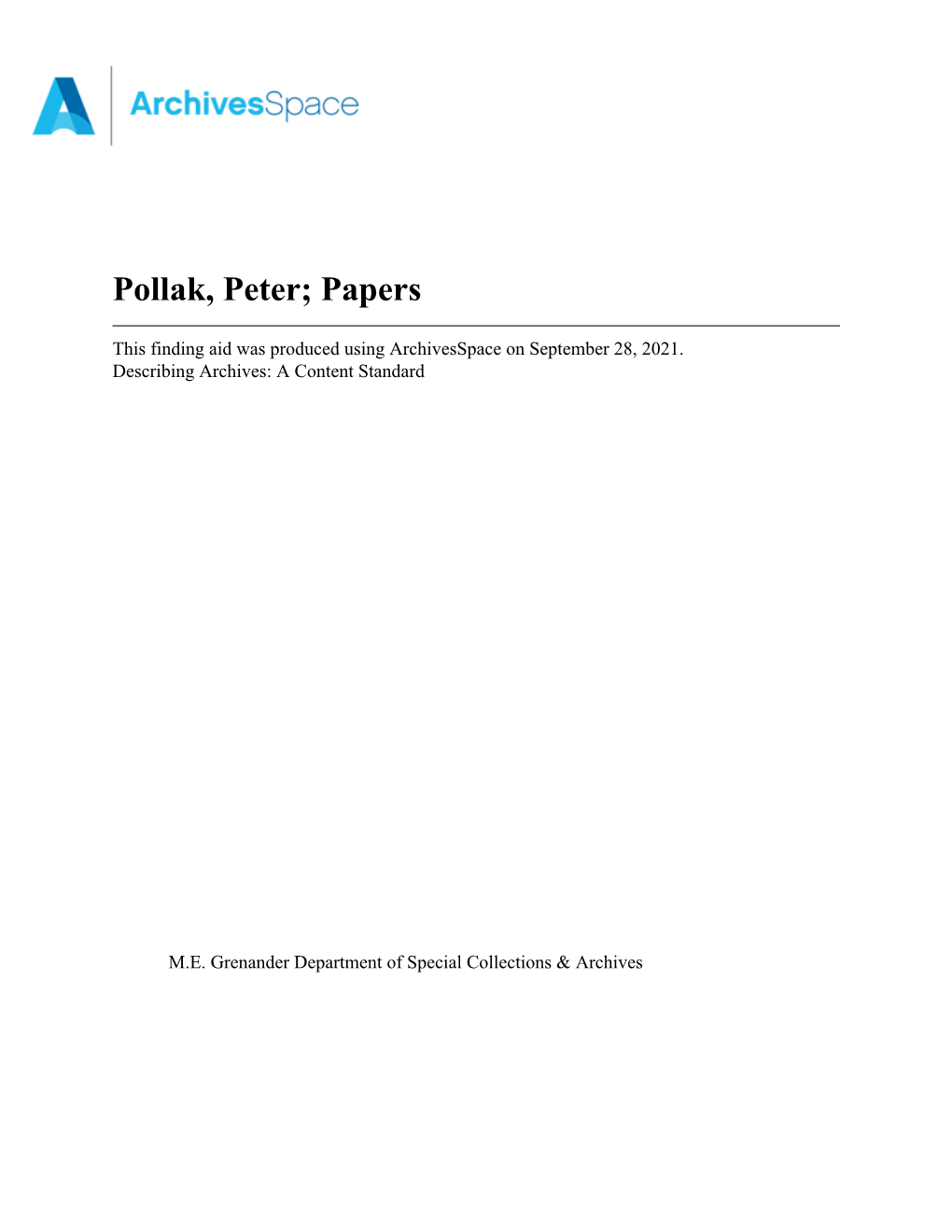Pollak, Peter; Papers Apap368