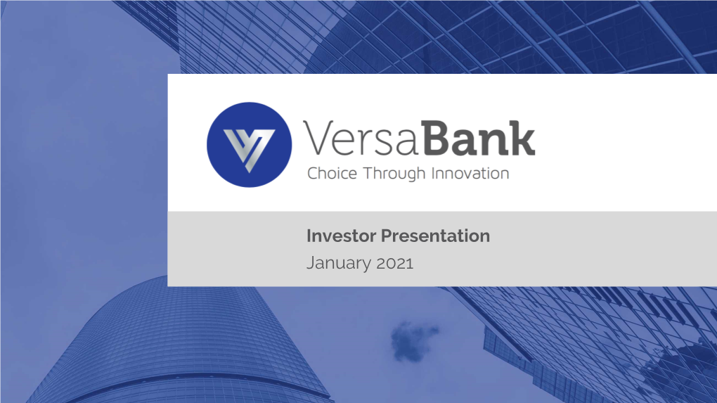 Investor Presentation January 2021 Advisory 2