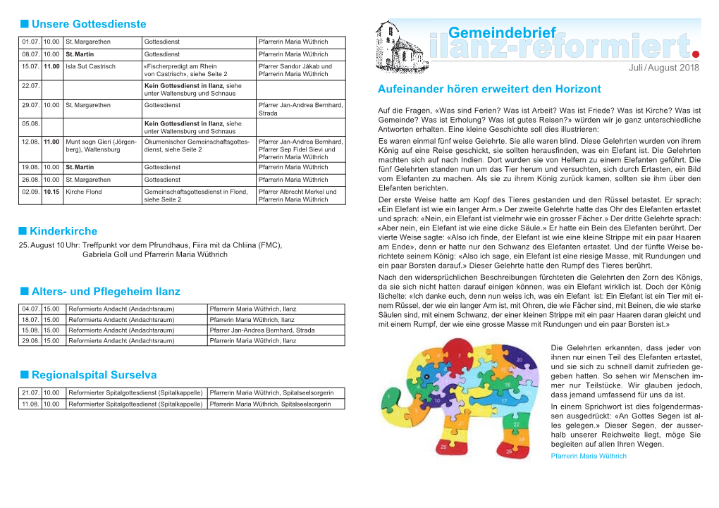 Gemeindebrief Juli / August 2018