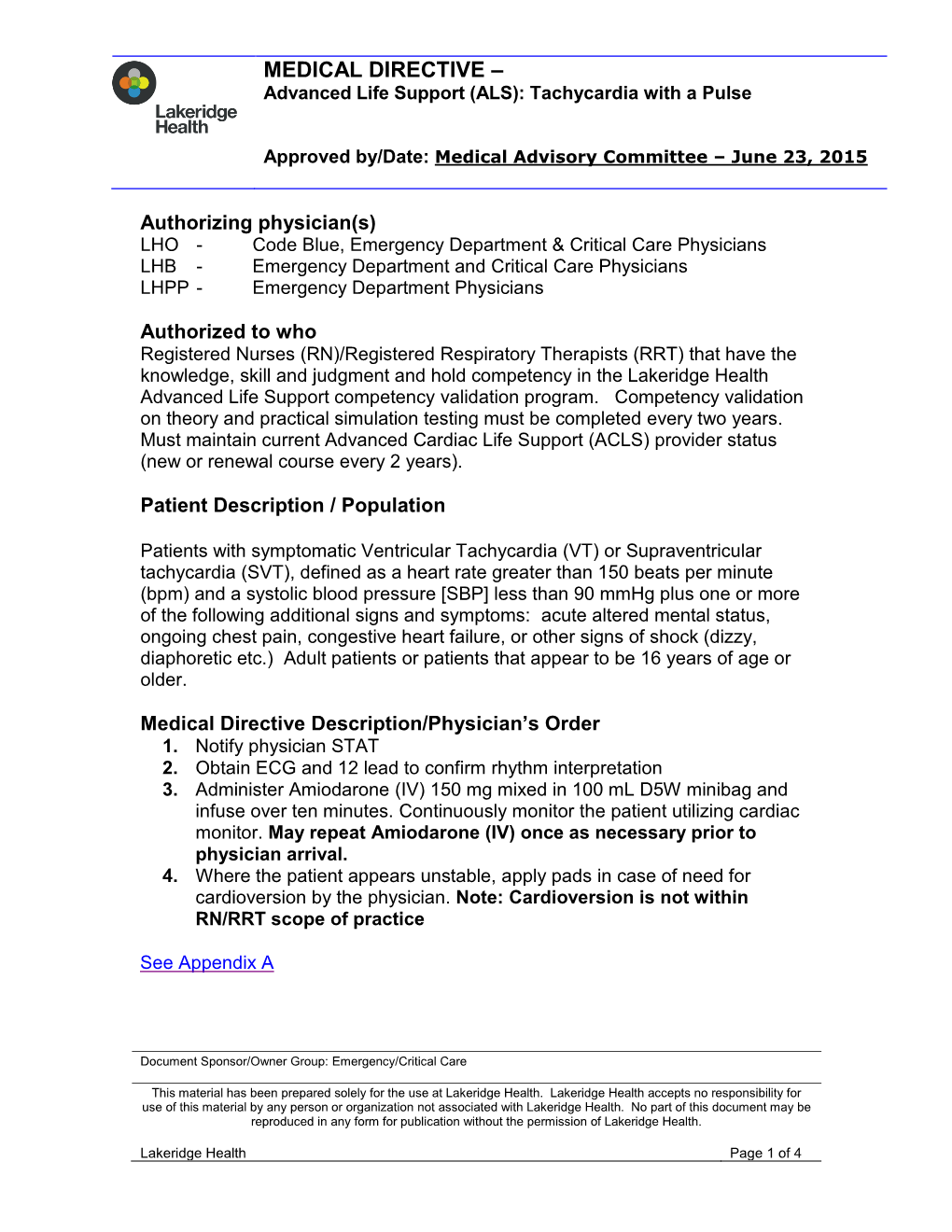 Advanced Life Support (ALS): Tachycardia with a Pulse