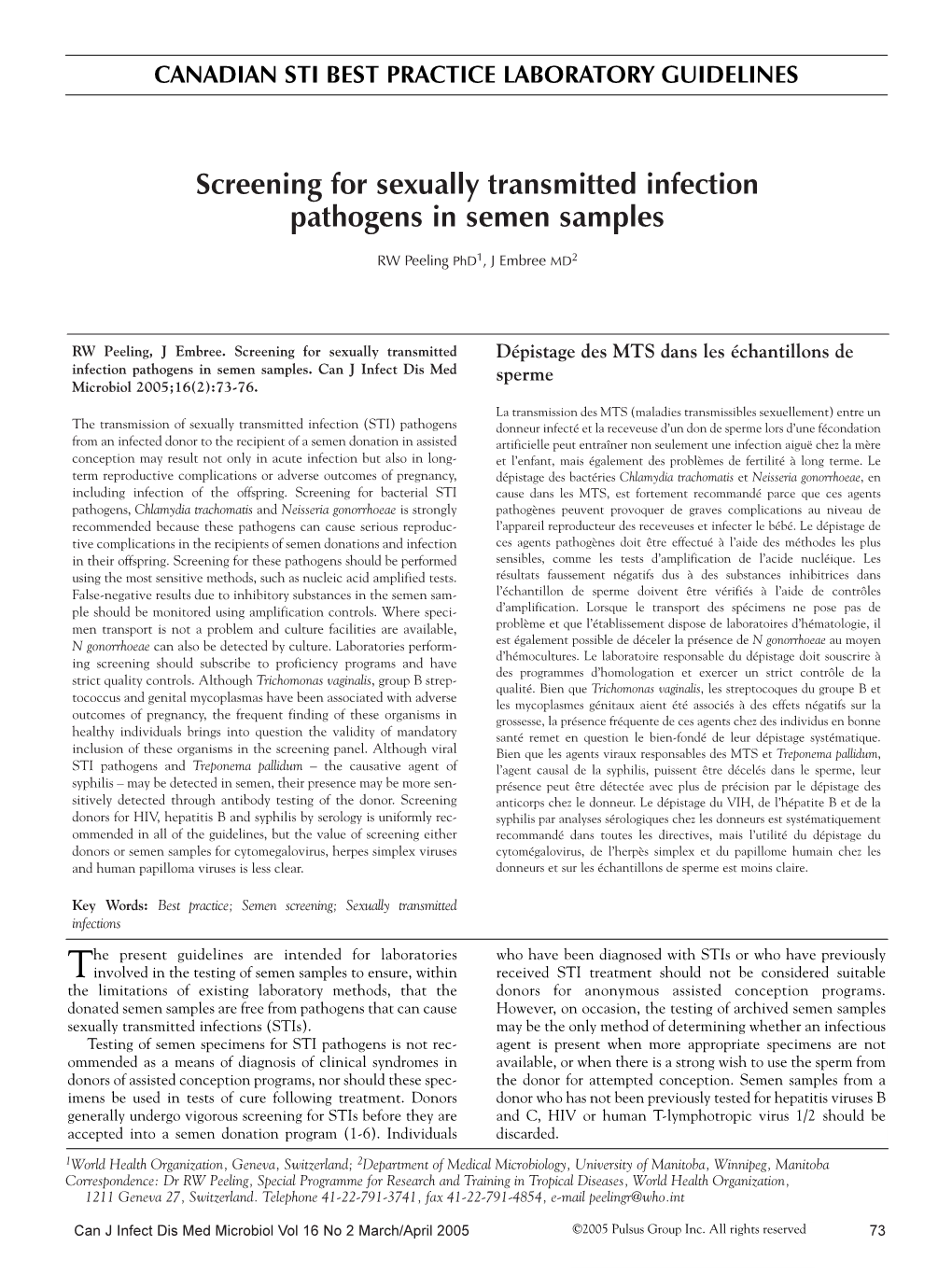 Screening for Sexually Transmitted Infection Pathogens in Semen Samples