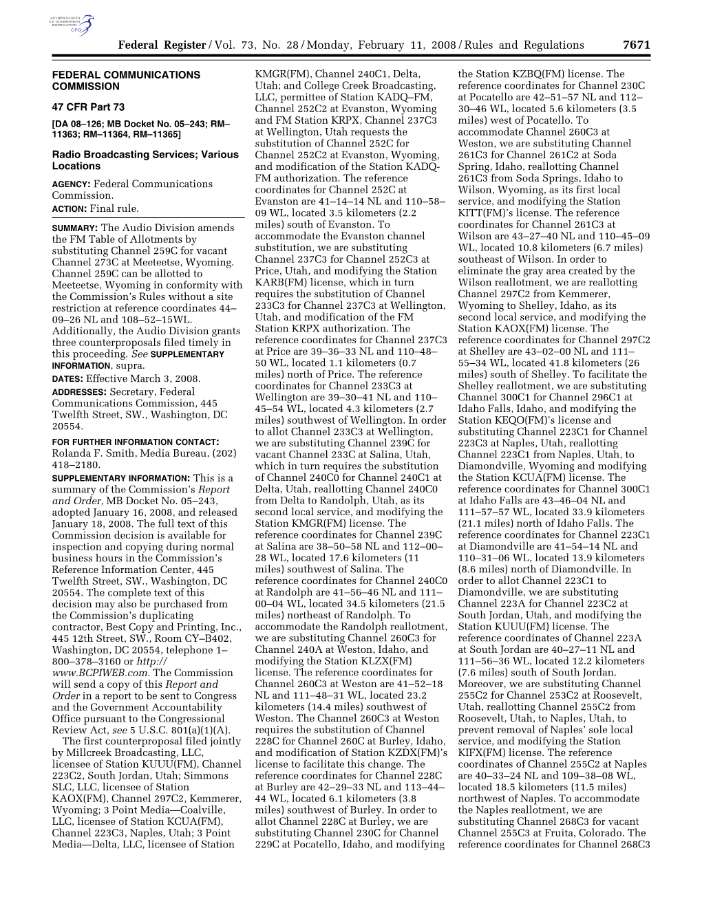 Federal Register/Vol. 73, No. 28/Monday, February 11, 2008