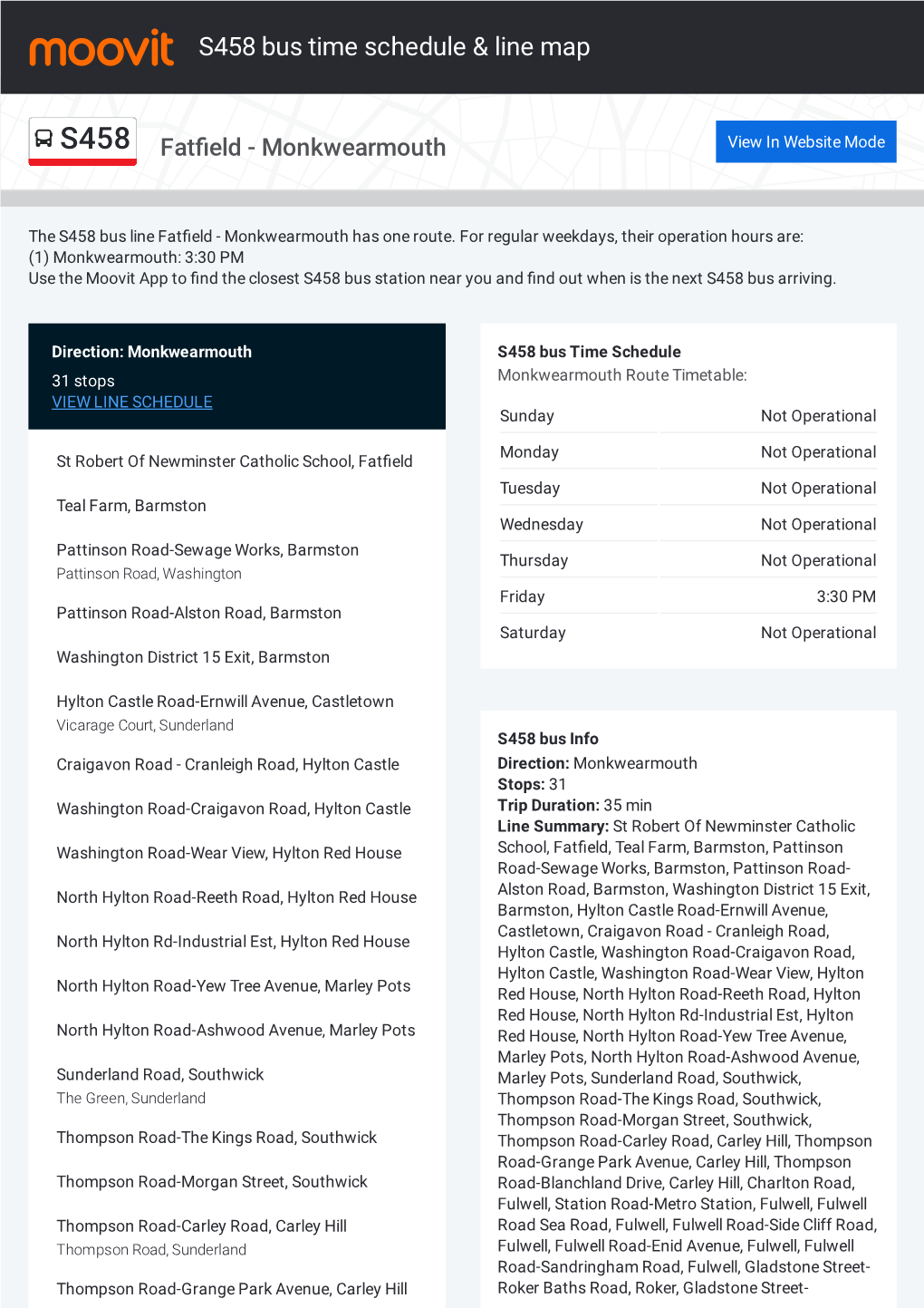 S458 Bus Time Schedule & Line Route