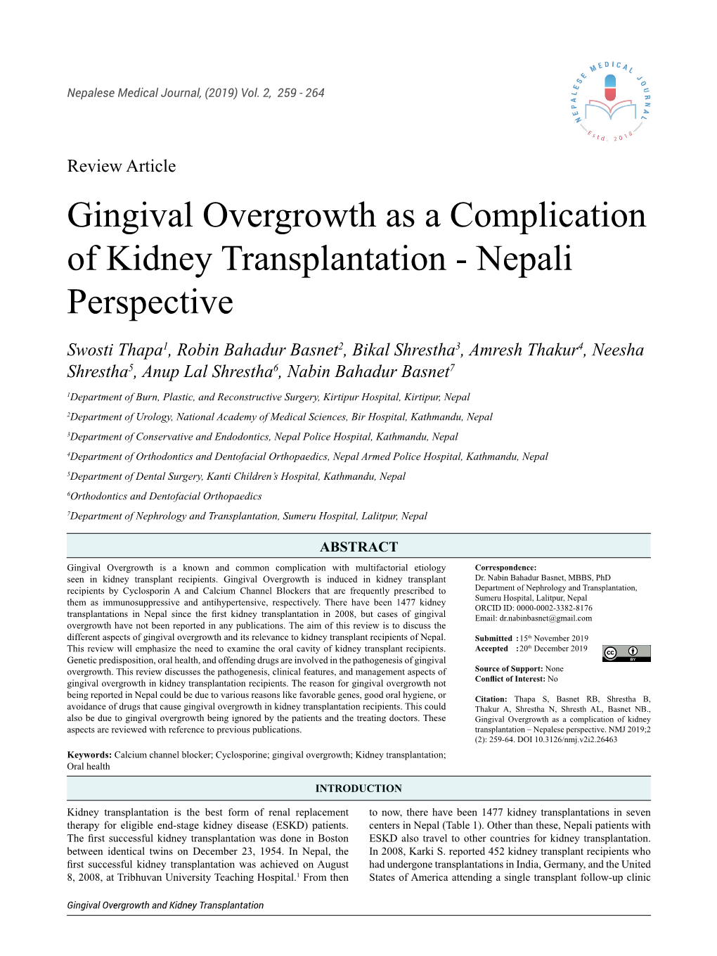 Gingival Overgrowth As a Complication of Kidney Transplantation - Nepali Perspective
