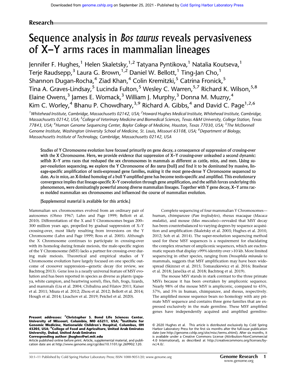 Sequence Analysis in Bos Taurus Reveals Pervasiveness of X–Y Arms Races in Mammalian Lineages