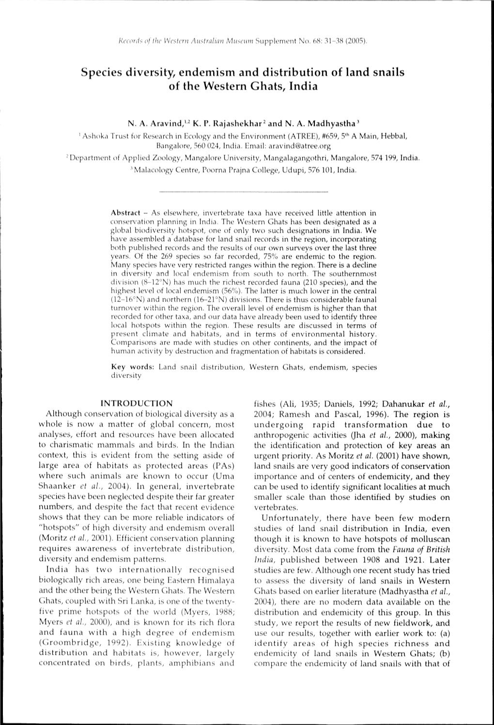 Species Diversity, Endemism and Distribution of Land Snails of the Western Ghats, India